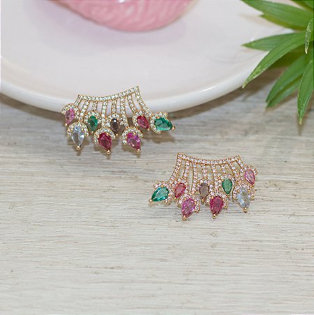 Brinco Ear Cuff mix de cristais e microzircônias