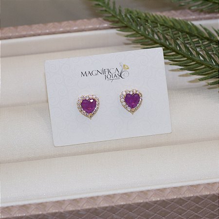 Brinco coração fusion lavanda e microzircônias