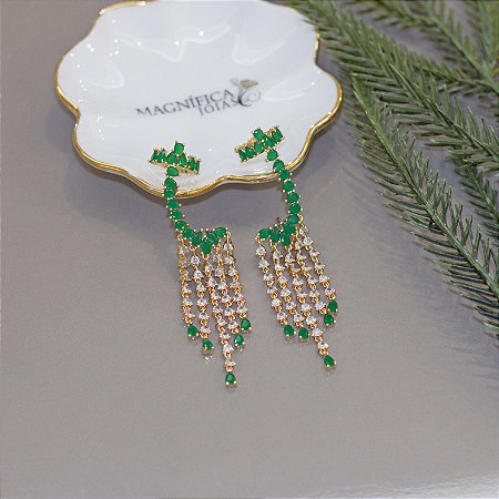 Brinco Ear Cuff com franjas e cristais