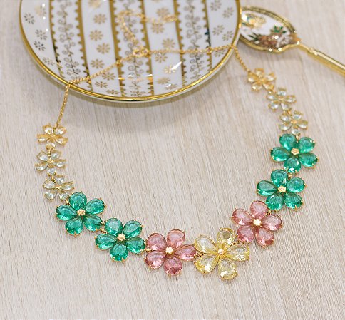 Choker floral mix de cristais