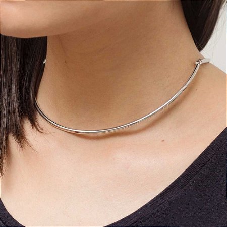 Colar choker dobrável ródio branco