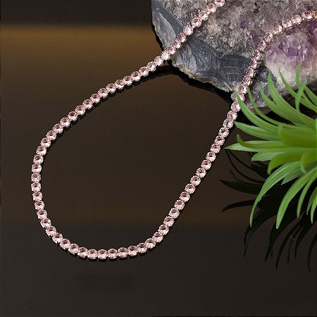 Choker riviera cristais rosa