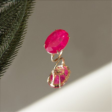 Anel pedra cristal pink fusion