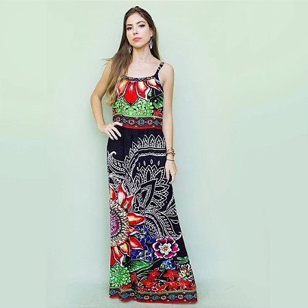 vestido colorido longo