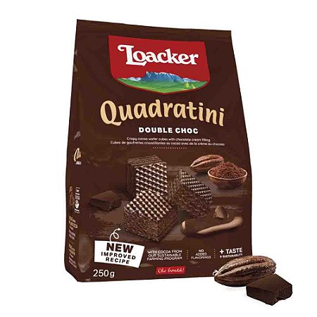 Biscoito Waffer Loacker Quadratini Double Chocolate 125g