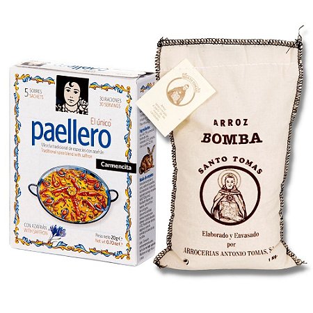 Kit Paella Arroz Bomba 1kg + Tempero Tradicional Carmencita