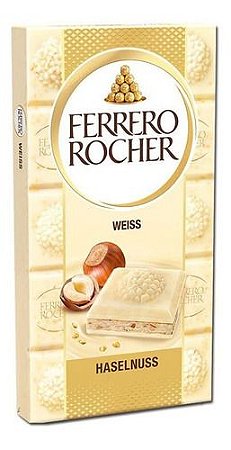 Chocolate Branco Ferrero Rocher Weiss Barra Com Avelãs 90g