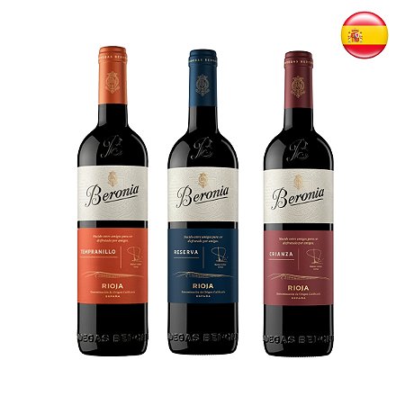 Kit Degustação 3 Vinhos Tinto Espanhóis Beronia 750ml