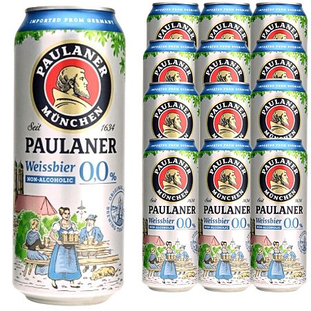 Kit 12 Cerveja Alemã Paulaner Weissbier Zero Álcool Lt 500ml