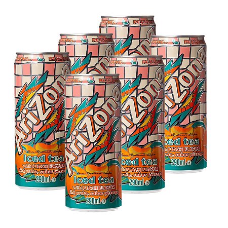 Kit 6 Chás Preto Importado Arizona Sabor Pêssego 290ml