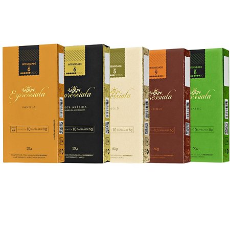 Kit 5 Cx Capsula Café Espressiata Sabores e Aromas C/ 10cd