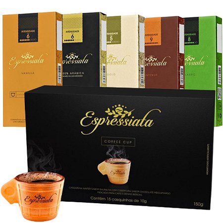 Kit 5 Caixas Capsula Café + Copos Waffer Chocolate Espressiata