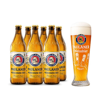 Kit 6 Cerveja Paulaner Munchner Hell 500ml + Copo Prost