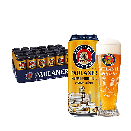 Kit 24 Cervejas Alemãs Paulaner Munchner Hell Lata 500ml + Copo Prost