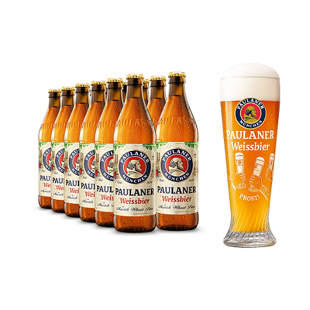Kit 12 Cervejas De Trigo Paulaner Weissbier Original 500ml + Copo Prost