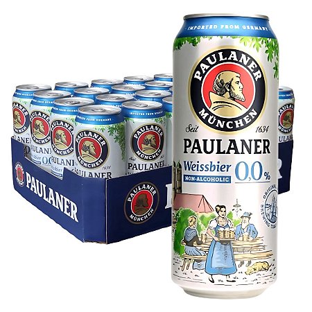 Kit 24 Cerveja Alemã Paulaner Weissbier Zero Álcool Lt 500ml