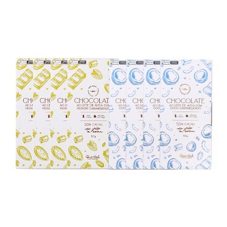 5 Barras de Chocolate Pistache 60g + 5 Barras de Chocolate Coco 60g