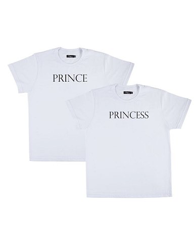 Kit Irmãos 02 Camisetas Brancas Infantis Prince and Princess Funny T-Shirts