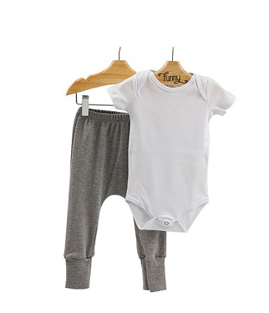 Conjunto Body Manga Curta Sem Estampa e Calça Saruel em Suedine 100% Algodão Fio Egípcio Funny T-Shirts