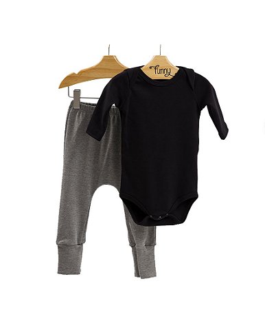 Conjunto Body Manga Longa Sem Estampa e Calça Saruel em Suedine 100% Algodão Fio Egípcio Funny T-Shirts