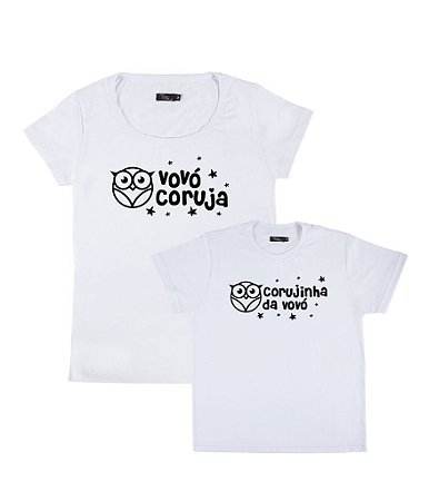 Kit Avó e Neto/Neta 02 Camisetas Brancas Vovó Coruja & Corujinha da Vovó Funny T-Shirts