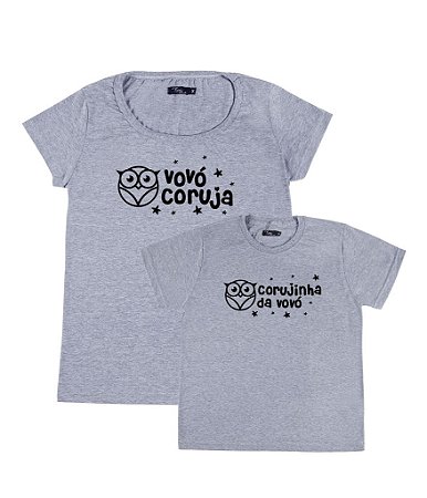 Kit Avó e Neto/Neta 02 Camisetas Cinzas Vovó Coruja & Corujinha da Vovó Funny T-Shirts