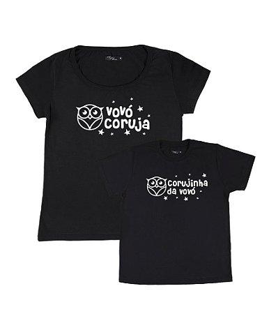 Kit Avó e Neto/Neta 02 Camisetas Pretas Vovó Coruja & Corujinha da Vovó Funny T-Shirts