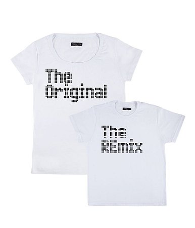 Kit Pai/Mãe e Filho 02 Camisetas Branco The Original & The Remix Funny T-Shirts