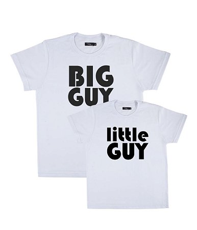 Kit 2 Camisetas Brancas Pai & Filho(a) Big Guy Little Guy Funny T-Shirts