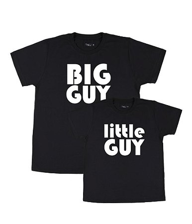 Kit 2 Camisetas Pretas Pai & Filho(a) Big Guy Little Guy Funny T-Shirts