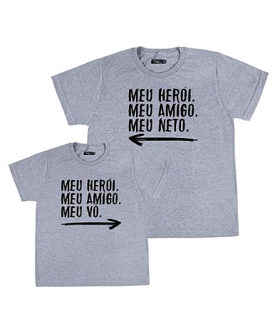 Kit 2 Camisetas Cinzas Avô & Neto Meu Herói Funny T-Shirts