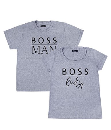 Kit Casal 02 Camisetas Cinzas Boss Man & Boss Lady Funny T-Shirts