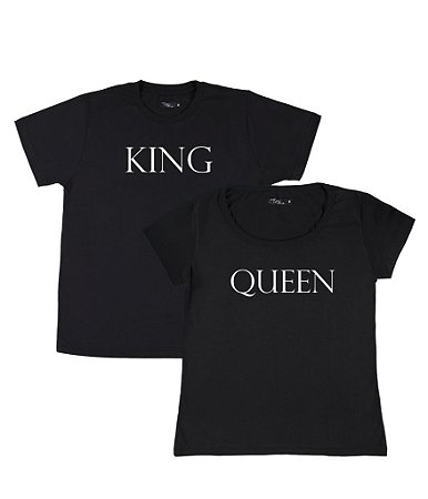 Kit Casal 02 Camisetas Pretas Queen and King Funny T-Shirts