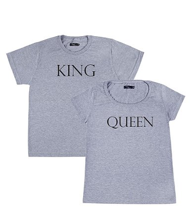 Kit Casal 02 Camisetas Cinzas Queen and King Funny T-Shirts
