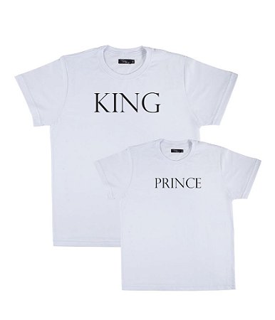 Kit 2 Camisetas Brancas Pai & Filho (a) King e Prince Funny T-Shirts