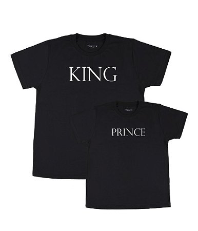 Kit 2 Camisetas Pretas Pai e Filho King e Prince Funny T-Shirts
