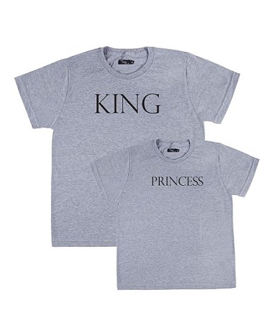 Kit 2 Camisetas Cinzas Pai e Filha King e Princess Funny T-Shirts