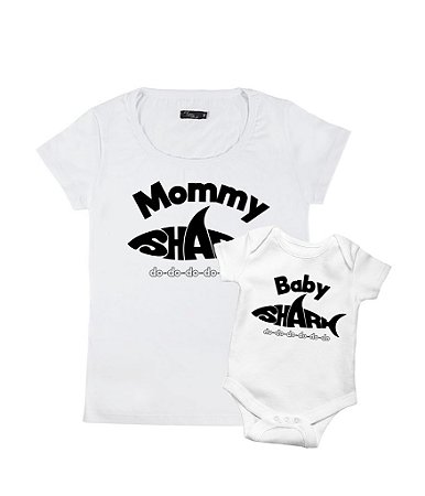 Kit Body Mãe & Filho Mommy Shark & Baby Shark Funny T-Shirts