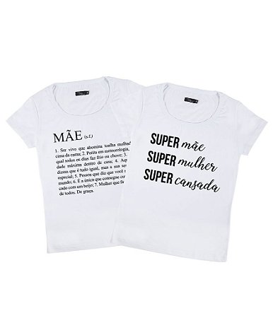 Kit Promocional 2 Camisetas Femininas Baby Look Super Mãe Funny T-Shirts