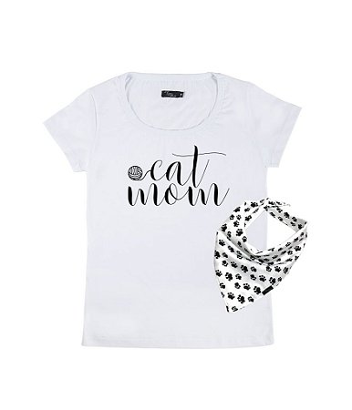 Camiseta Baby Look Feminina Cat Mom & Bandana de Gato Funny T-Shirts