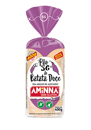 Pão Fatiado de Batata Doce Sem Glúten e Sem Açúcar Aminna, 400g - ID: 154