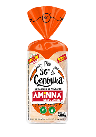 Pão Fatiado de Cenoura Sem Glúten e Sem Açúcar Aminna, 400g - ID: 155