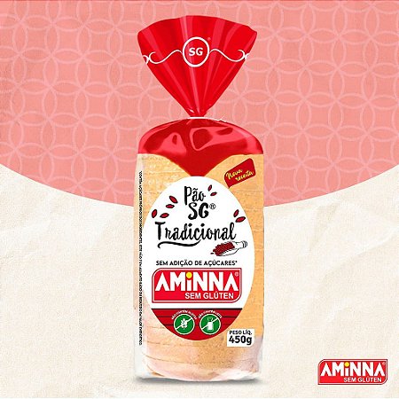 Pão Fatiado Tradicional Sem Glúten e Sem Açúcar Aminna, 450g - ID: 175