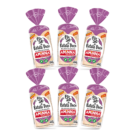 Kit com 6 Pães Aminna sem Glúten, sem Açúcar, Batata Doce, 400g - ID: 154