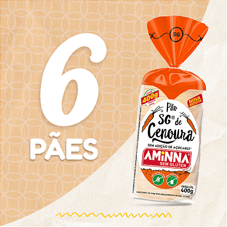 Kit com 6 Pães Aminna sem Glúten, sem Açúcar, Cenoura, 400g - ID: 155
