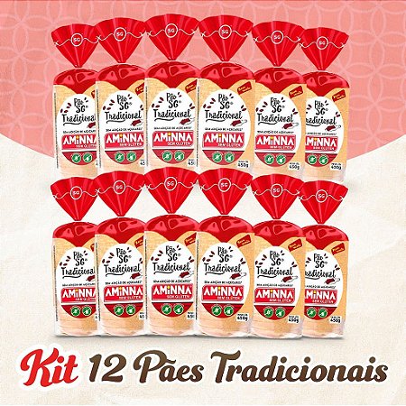 Kit com 12 Pães Aminna sem Glúten, sem açúcar, Tradicional, 450g - ID: 175
