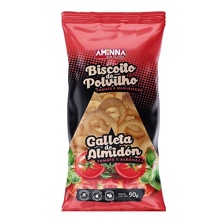 Biscoito de Polvilho Sem Glúten, Vegano com Tomate e Manjericão Aminna, 90g - ID: 230
