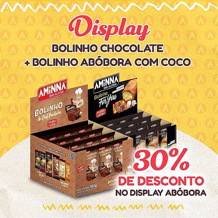 DISPLAY Bolinho do Chef Paulinho Chocolate + Bolinho For You Abóbora com Coco Sem Glúten, Aminna