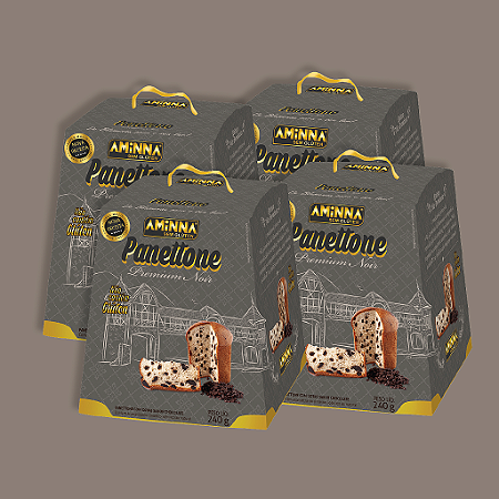 COMBO 4 Panettones Aminna - 4 unds. Premium Noir, Sem Glúten