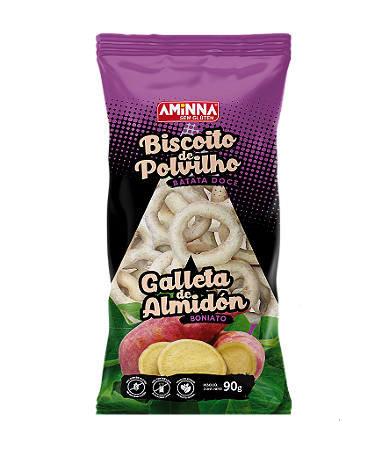 Kit 24 Unidades Biscoito de Polvilho Sem Glúten Vegano com Batata Doce Aminna - 90g cada - ID: 227